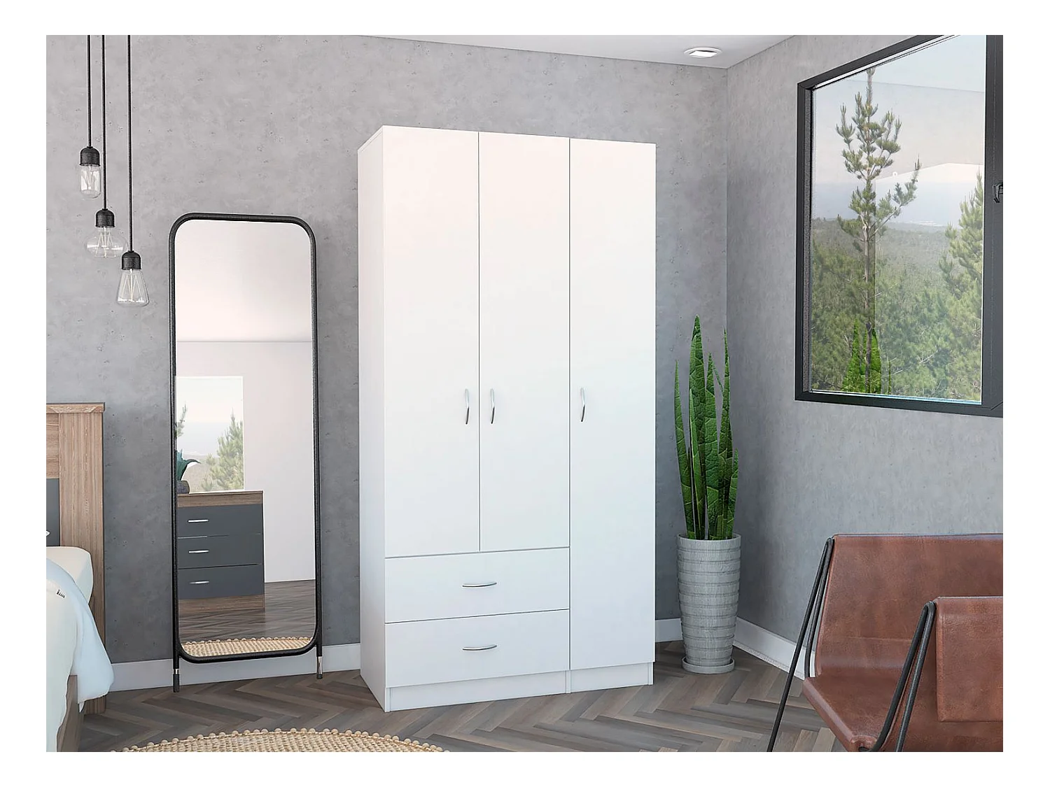 Armario Austral De 3 Puertas, con dos cajones 90CM L X  180CM A X 47CM P Blanco