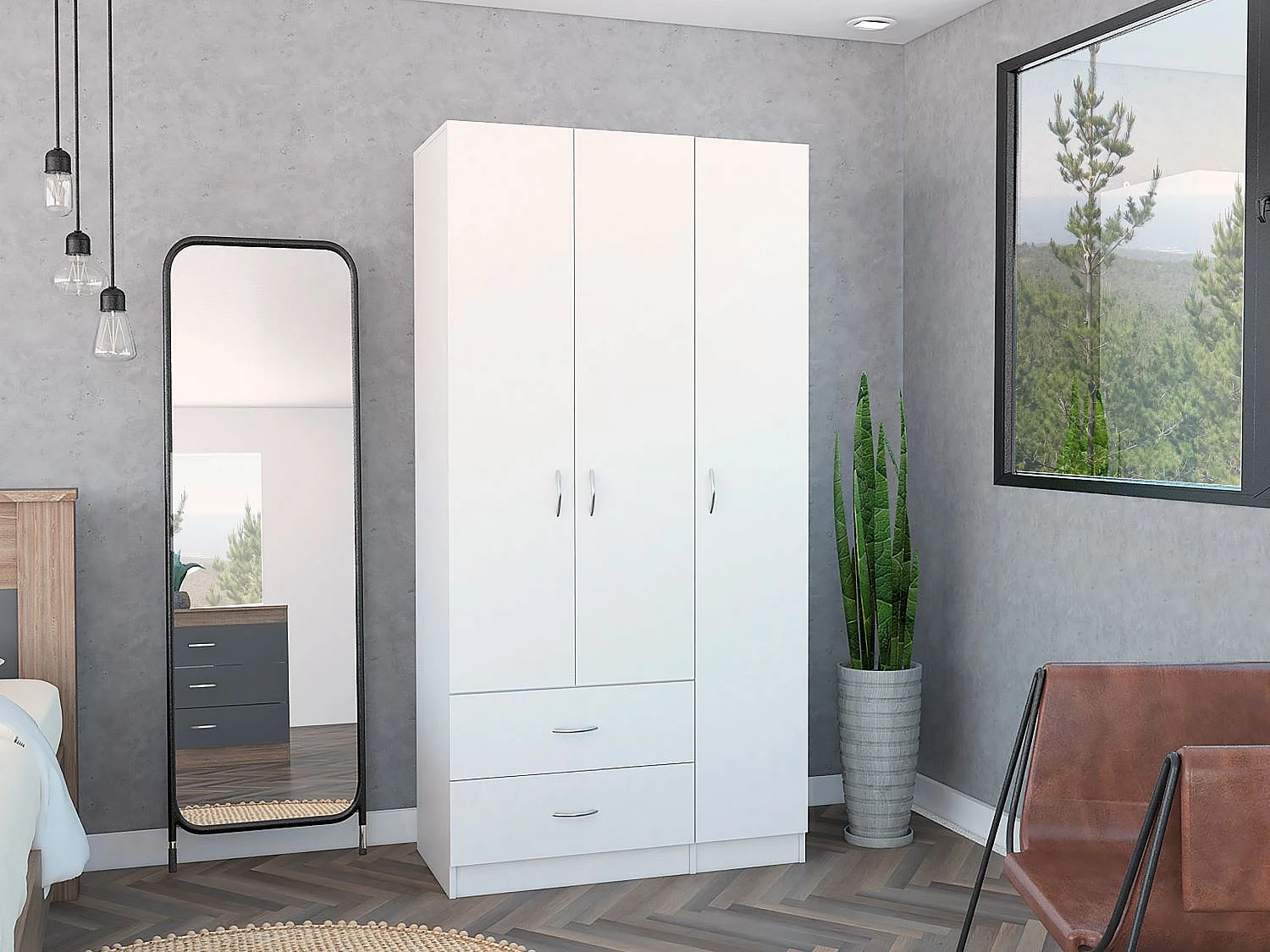 Armoire austral 3-noor 90cm L x 180 cm à x 47 cm p blanc
