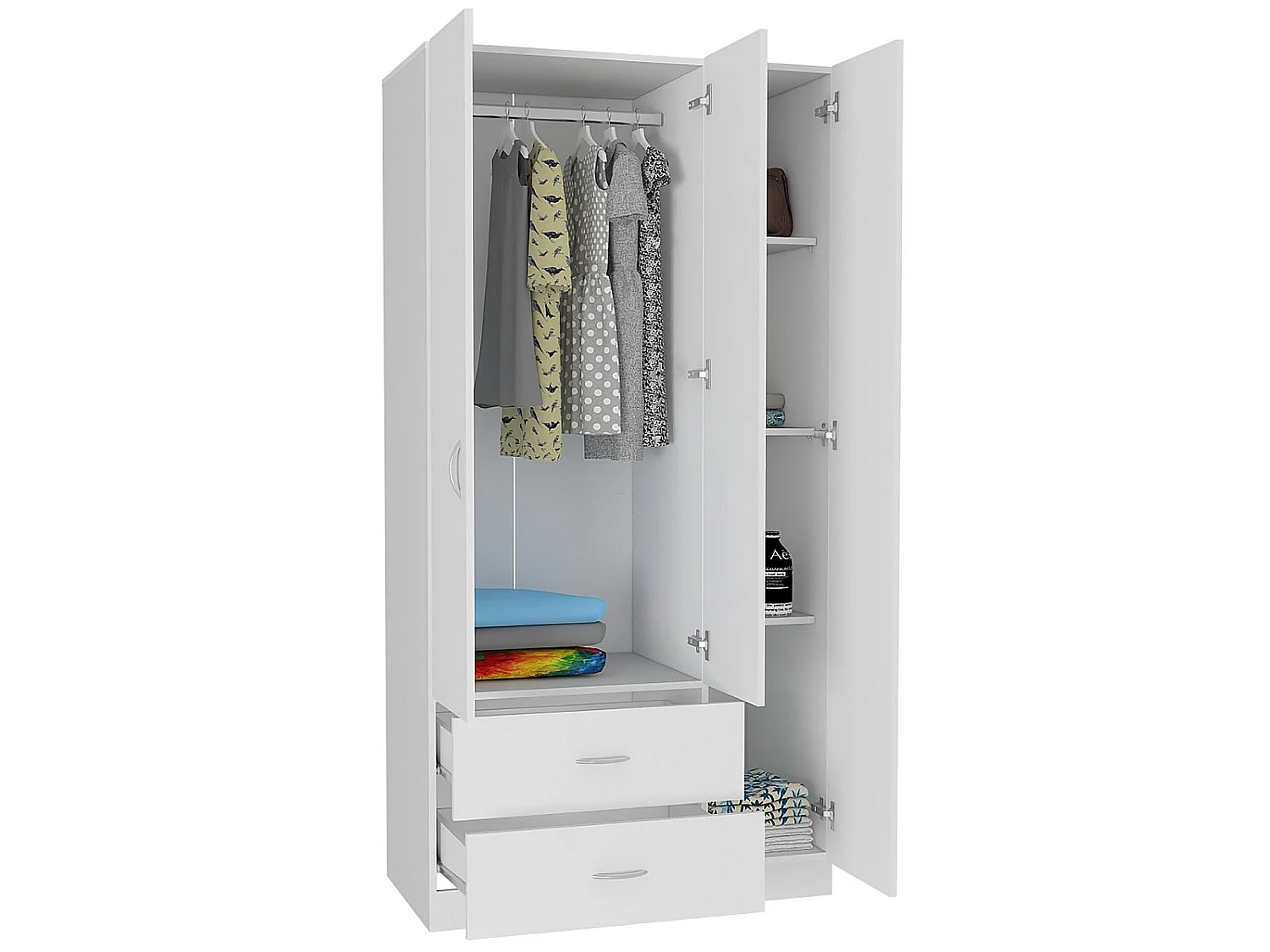 Armario ropero Austral de 90 cm con 3 puertas y 2 cajones, blanco