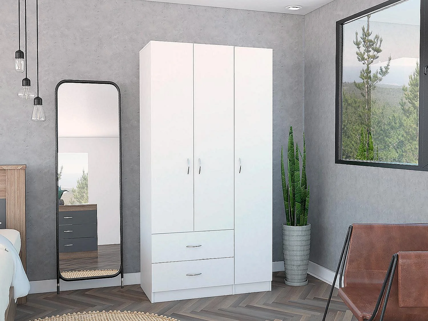 Armario ropero Austral de 90 cm con 3 puertas y 2 cajones, blanco