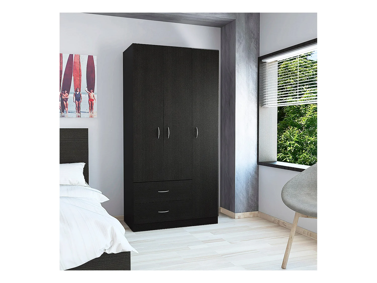 Armadio a 3 ante Austral, con due cassetti 90CM L X 180CM P X 47CM P Nero