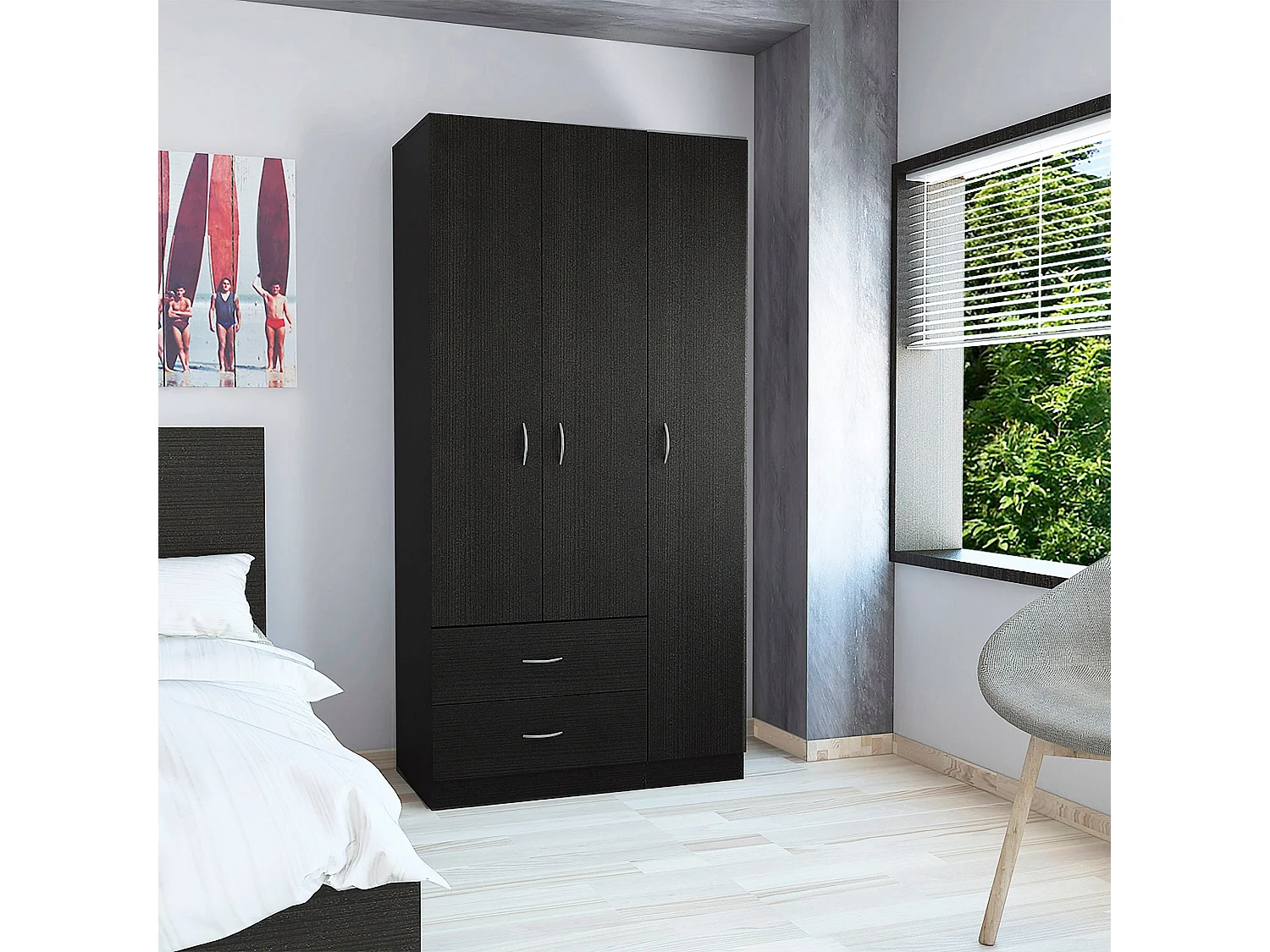Armario Austral De 3 Puertas, con dos cajones 90CM L X  180CM A X 47CM P Wengue