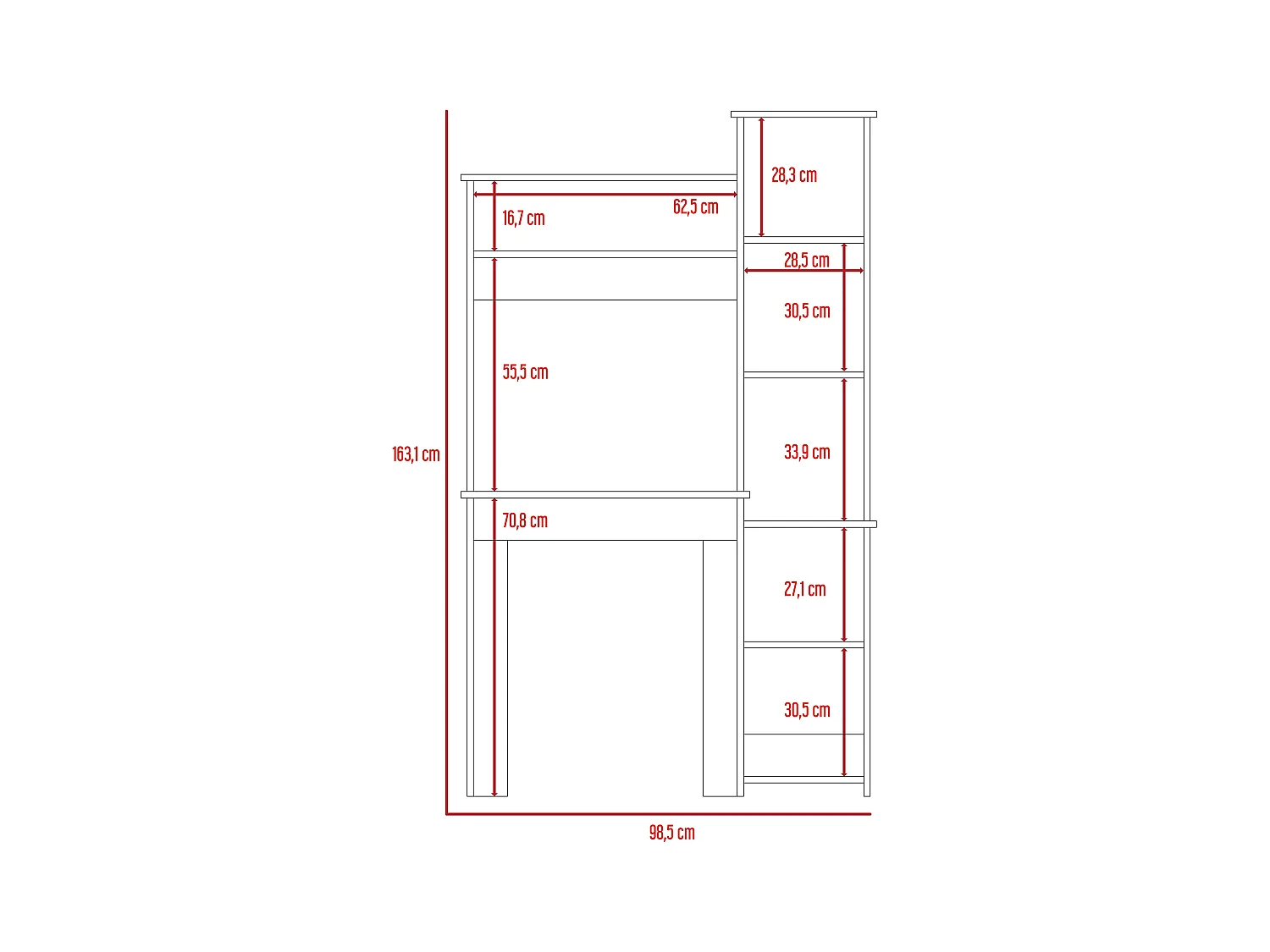 Tavolo da scrivania Heinrich, con ripiani 163,1 CM L X 98,5 CM L X 42,3 CM P. Bianco / Duna
