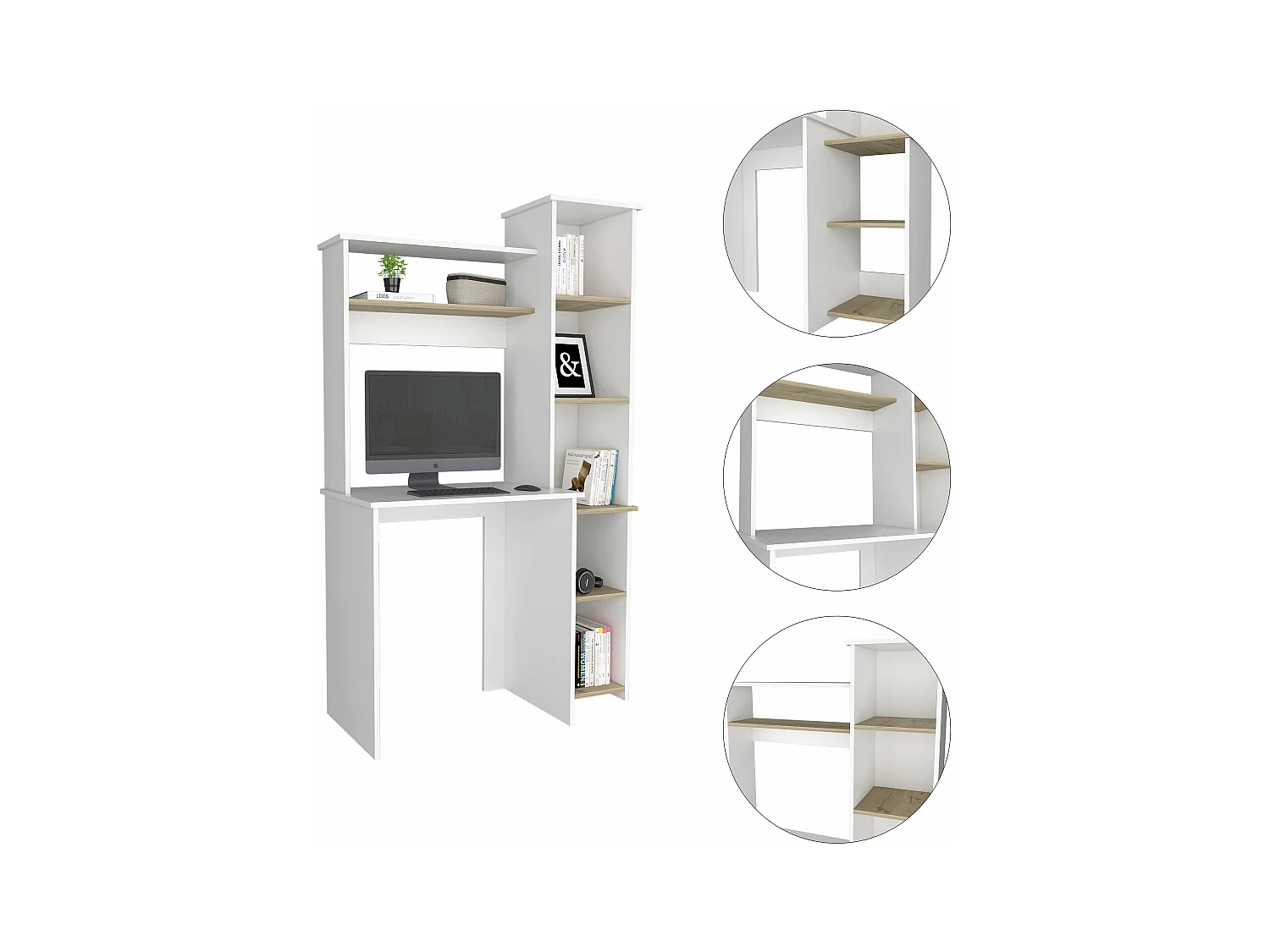 Tavolo da scrivania Heinrich, con ripiani 163,1 CM L X 98,5 CM L X 42,3 CM P. Bianco / Duna