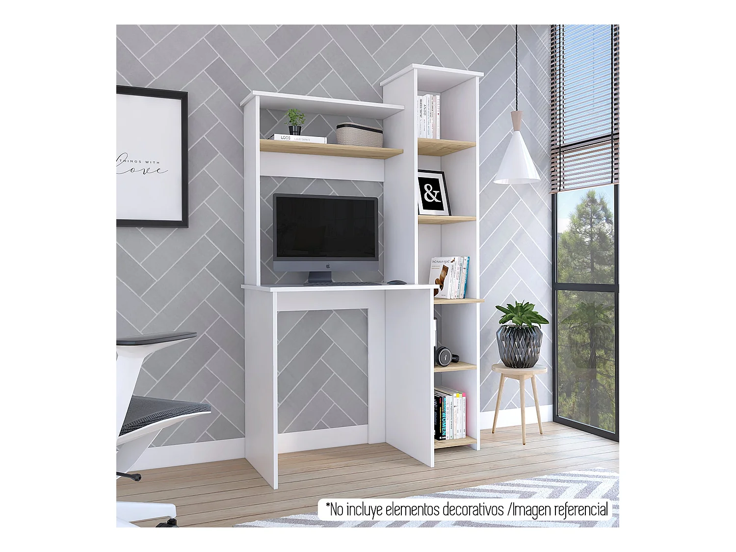 Bureau Informatique Heinrich avec 3 étagères, 163,1 cm à x 98,5 cm et x 42,3 cm P. White / Chêne clair