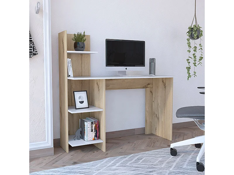 Table de Bureau Vilna 120 en mélamine avec trois étagères , Duna / Blanc 120.6 X 120 X 45 cm