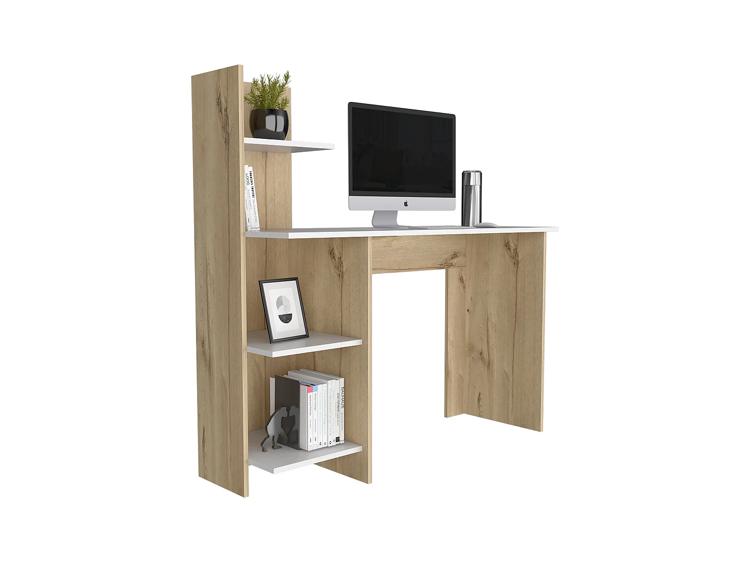 Table de Bureau Vilna 120 en mélamine avec trois étagères , Duna / Blanc 120.6 X 120 X 45 cm