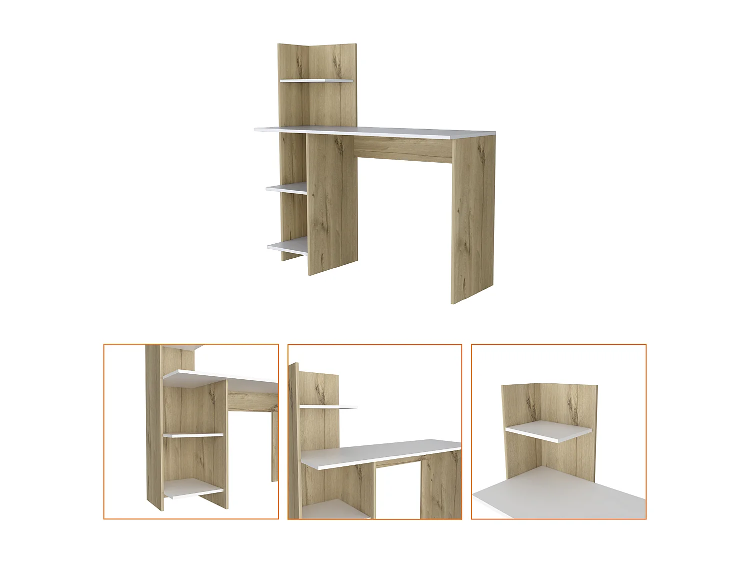 Table de Bureau Vilna 120 en mélamine avec trois étagères , Duna / Blanc 120.6 X 120 X 45 cm