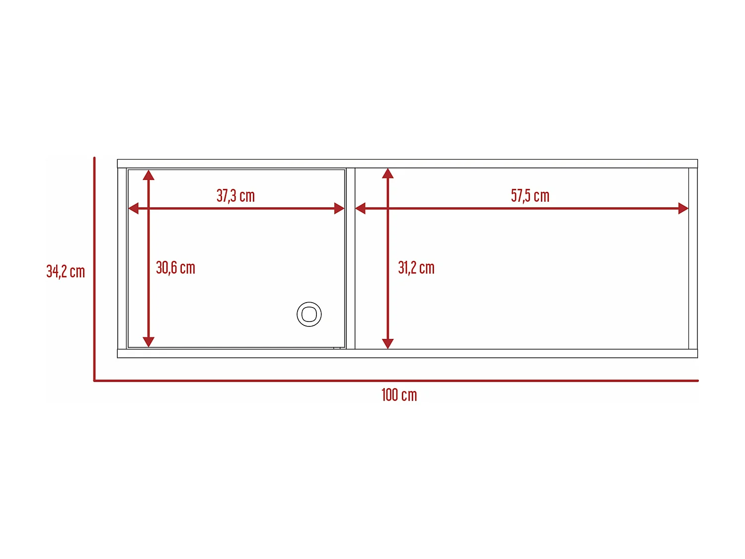 Module supérieur khali avec placard et Bureau Informatique, 34,2 cm à x 100 cm le x 32 cm P, miel / taupe