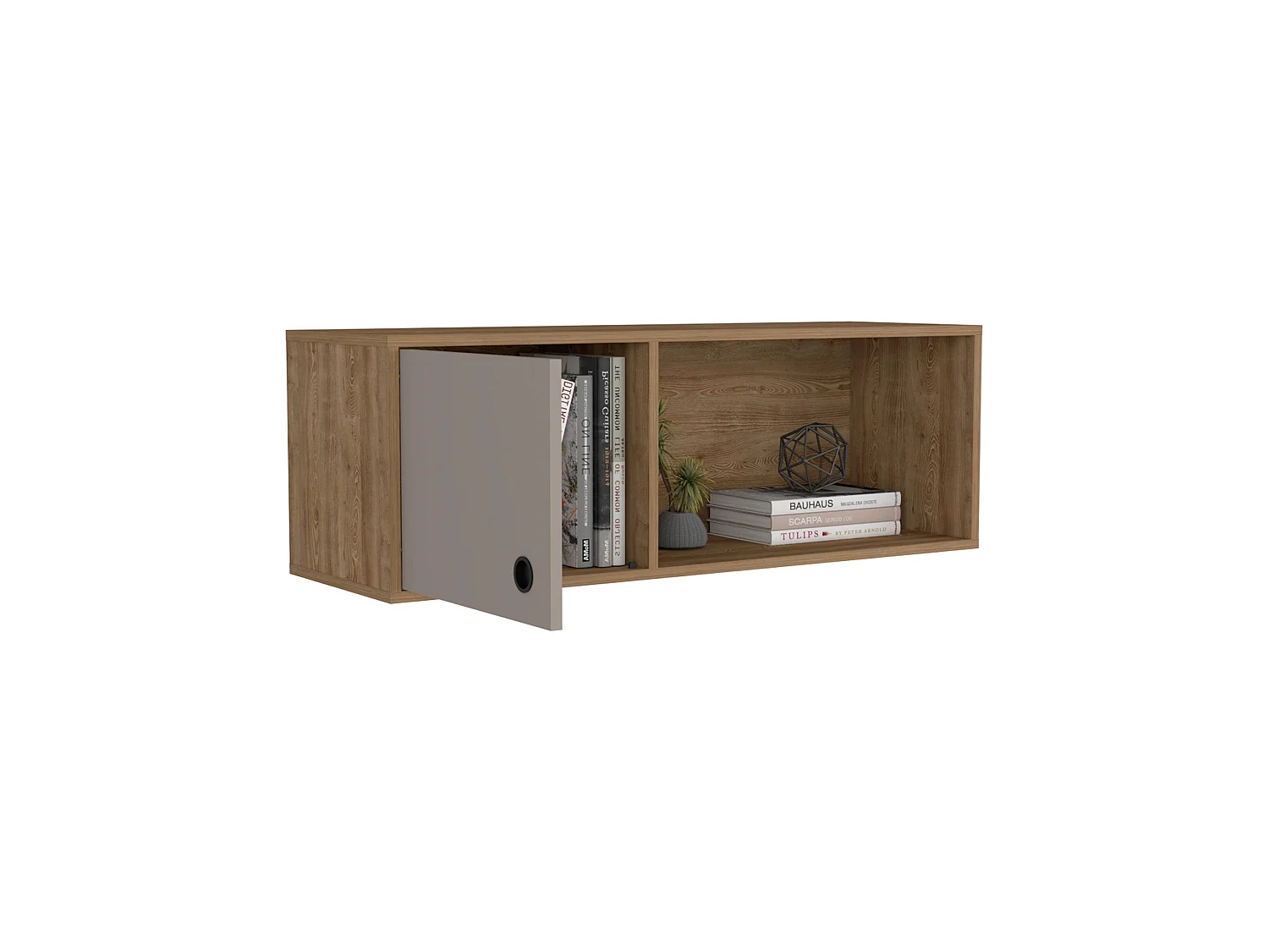 Module supérieur khali avec placard et Bureau Informatique, 34,2 cm à x 100 cm le x 32 cm P, miel / taupe