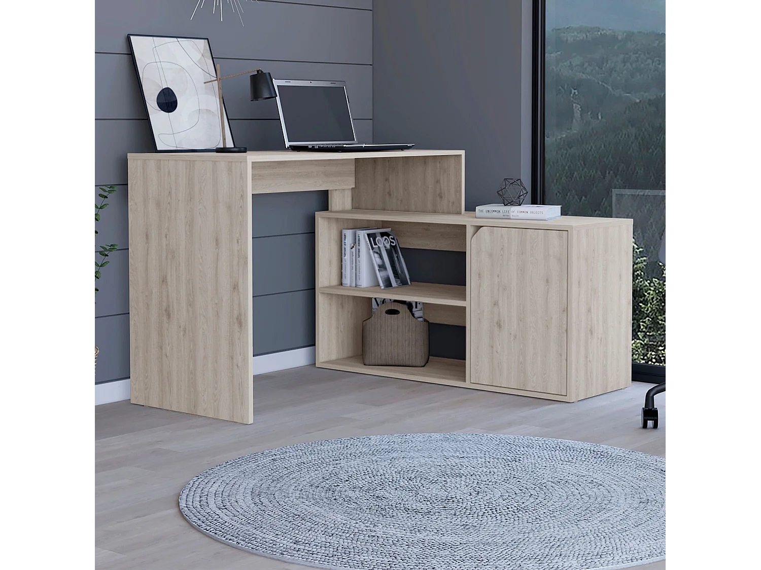 Bureau Informatique Rennes Desk sous la forme de L, avec deux étagères extérieures, 73,6 cm à x 116,6 cm par x 100 cm P, gris