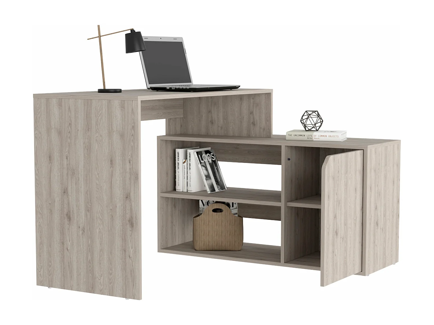 Bureau Informatique Rennes Desk sous la forme de L, avec deux étagères extérieures, 73,6 cm à x 116,6 cm par x 100 cm P, gris