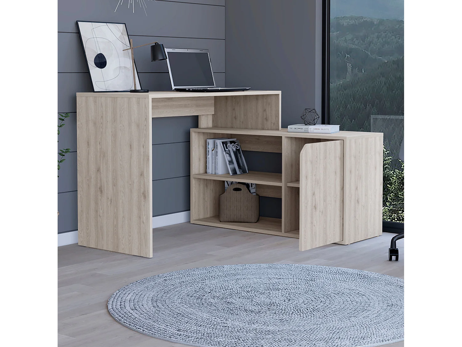 Bureau Informatique Rennes Desk sous la forme de L, avec deux étagères extérieures, 73,6 cm à x 116,6 cm par x 100 cm P, gris