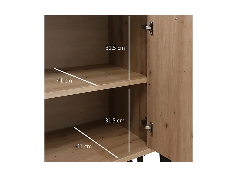 Commode 1 porte et 3 tiroirs décor chêne clair et gris laqué - MILOS