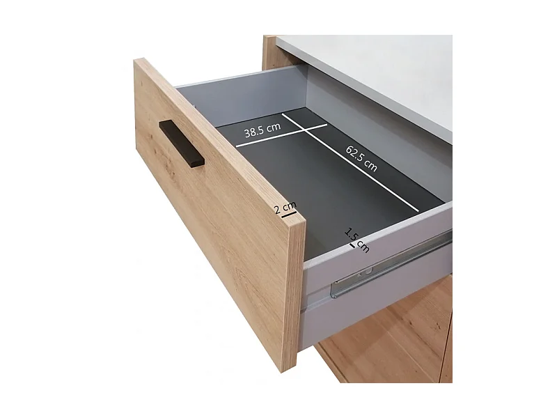 Commode 1 porte et 3 tiroirs décor chêne clair et gris laqué - MILOS