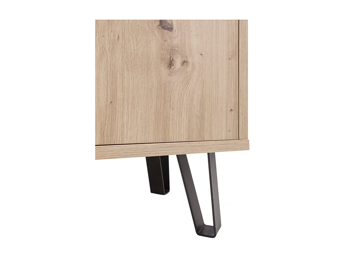 Commode 1 porte et 3 tiroirs décor chêne clair et gris laqué - MILOS