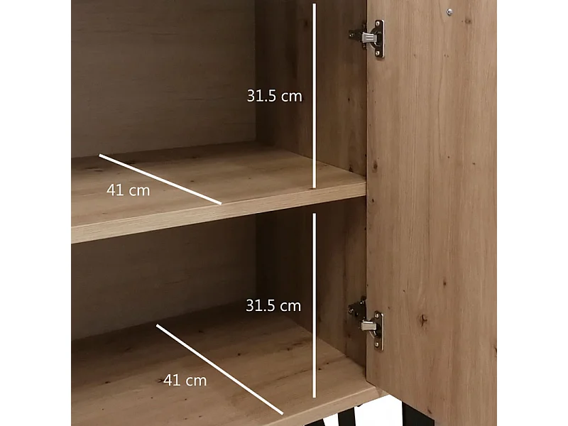 Commode 1 porte et 3 tiroirs décor chêne clair et gris laqué - MILOS
