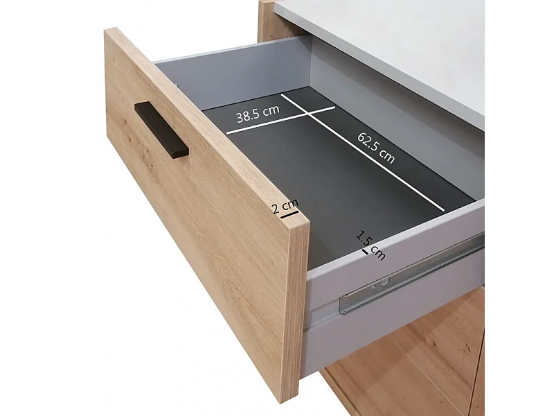 Commode 1 porte et 3 tiroirs décor chêne clair et gris laqué - MILOS