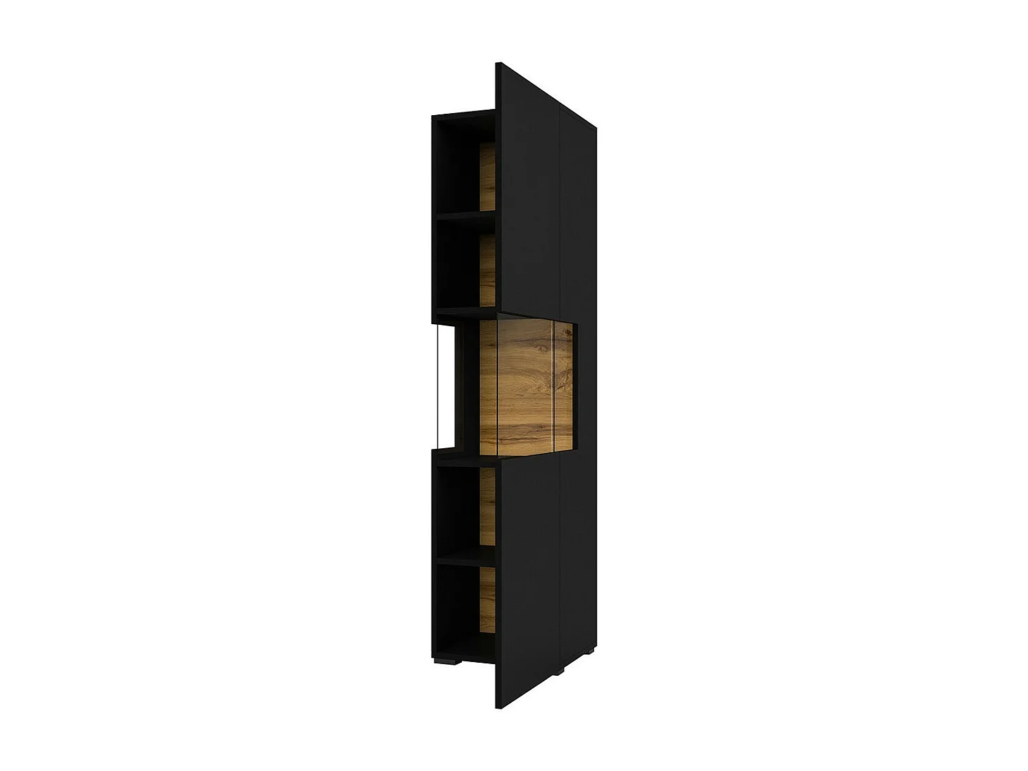 Vitrine 1 porte partiellement vitrée collection EVA. Couleur noir et chêne.
