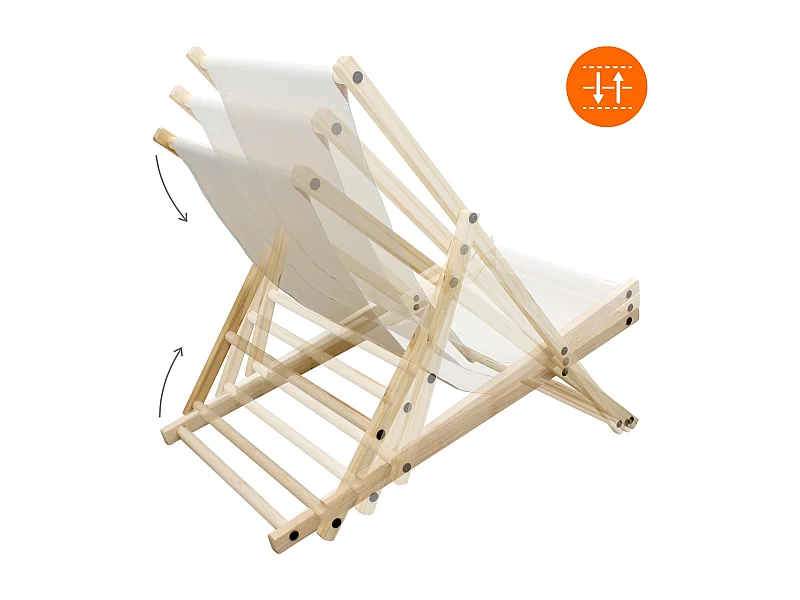 ECD Germany Silla de playa beige madera de pino tumbona 3 posiciones de reclinación hamaca plegable con tejido oxford impermeable carga hasta 150kg
