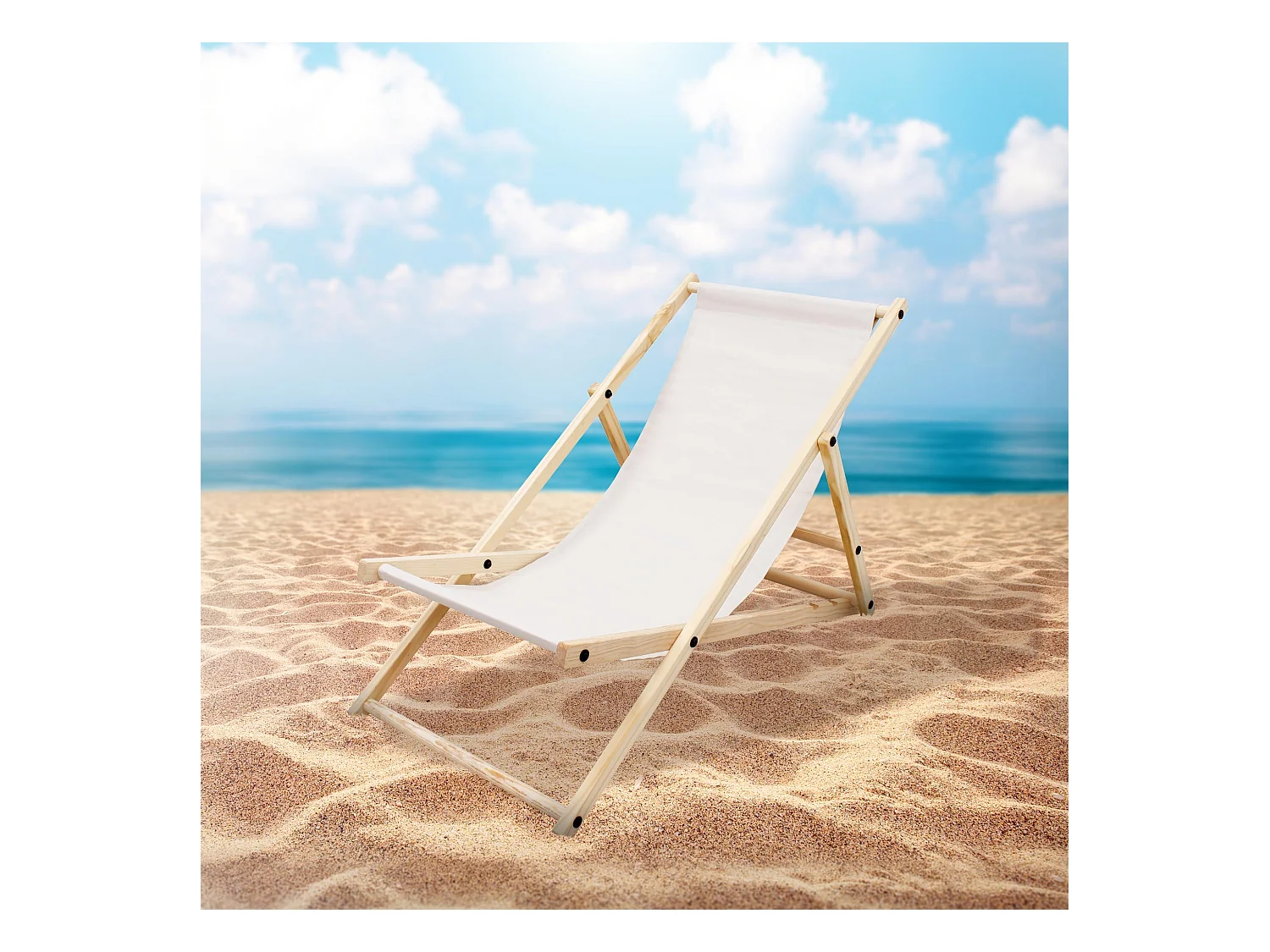 Chaise longue de jardin pliable beige en bois chilienne 3 positions de couchage  jusqu'à 120 kg usage intérieur et extérieur balcon terrasse patio