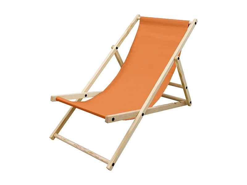 Chaise longue de jardin pliable orange en bois chilienne 3 positions de couchage jusqu'à 120 kg pour usage intérieur et extérieur balcon terrasse