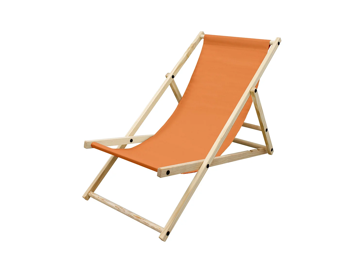 Chaise longue de jardin pliable orange en bois chilienne 3 positions de couchage jusqu'à 120 kg pour usage intérieur et extérieur balcon terrasse
