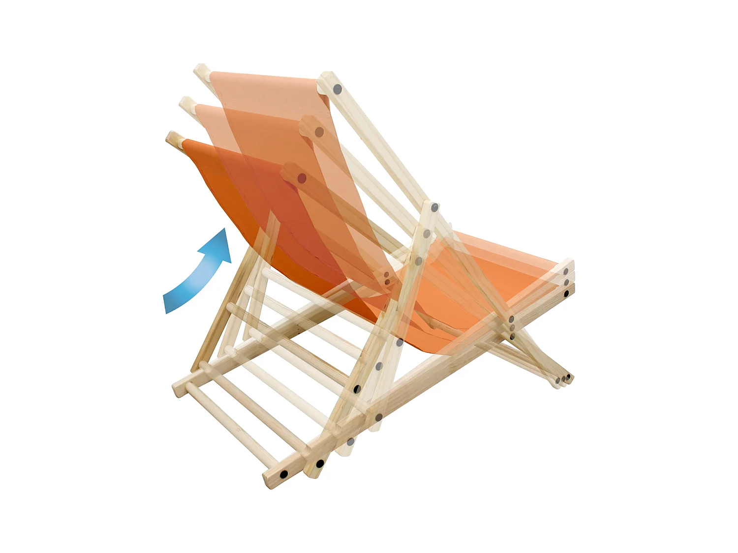 Chaise longue de jardin pliable orange en bois chilienne 3 positions de couchage jusqu'à 120 kg pour usage intérieur et extérieur balcon terrasse