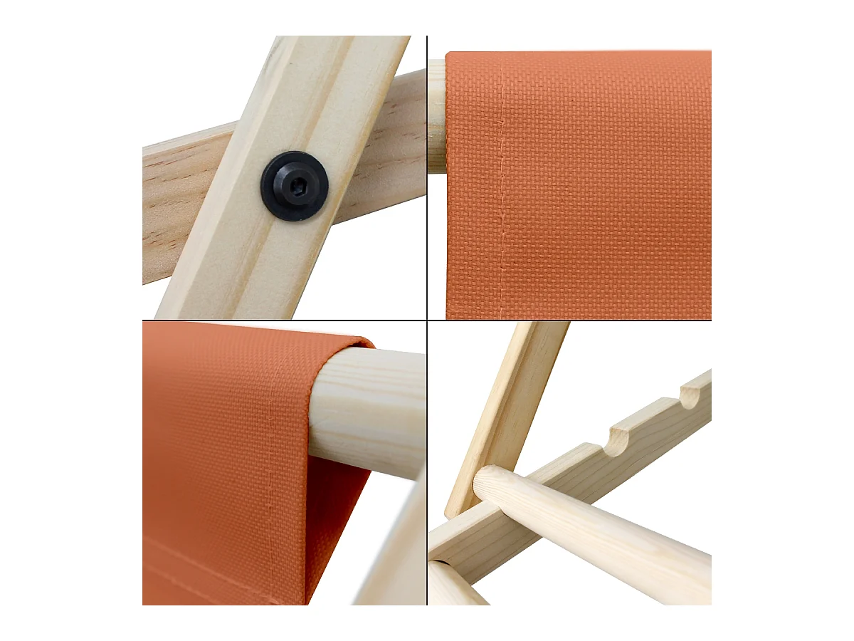 Chaise longue de jardin pliable orange en bois chilienne 3 positions de couchage jusqu'à 120 kg pour usage intérieur et extérieur balcon terrasse