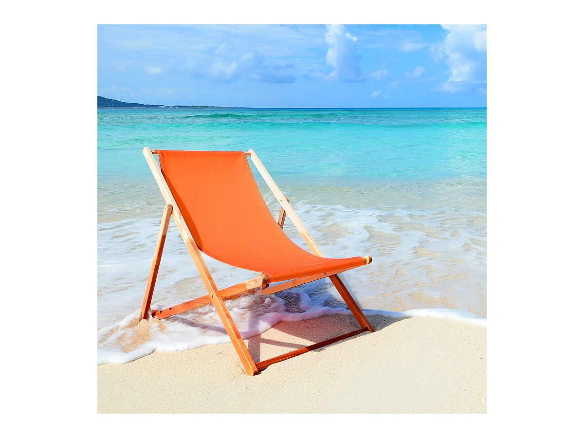 Chaise longue de jardin pliable orange en bois chilienne 3 positions de couchage jusqu'à 120 kg pour usage intérieur et extérieur balcon terrasse