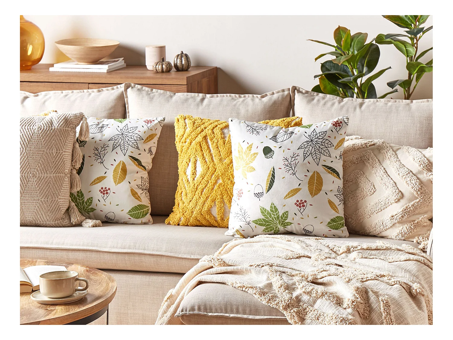 Set van 2 decoratieve kussens MULLEIN Fluweel 45 x 45 cm Multicolor Bladpatroon