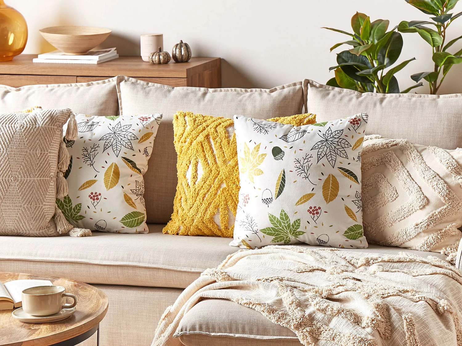 Lot de 2 coussins décoratifs MULLEIN Velours 45 x 45 cm Multicolore Motif de plante