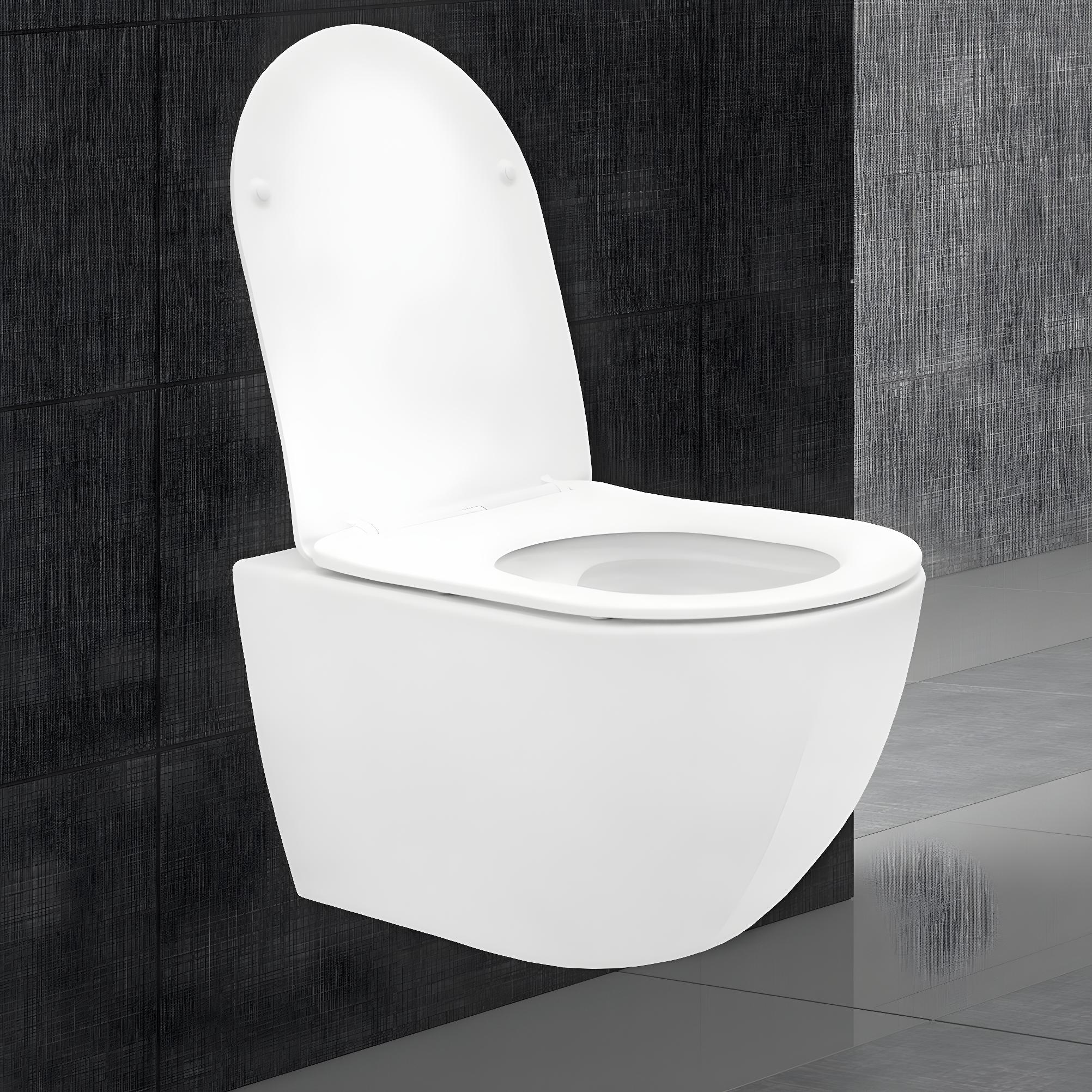 Wc Sospeso In Ceramica Senza Bordo Corto In Duroplast Sedile Softclose