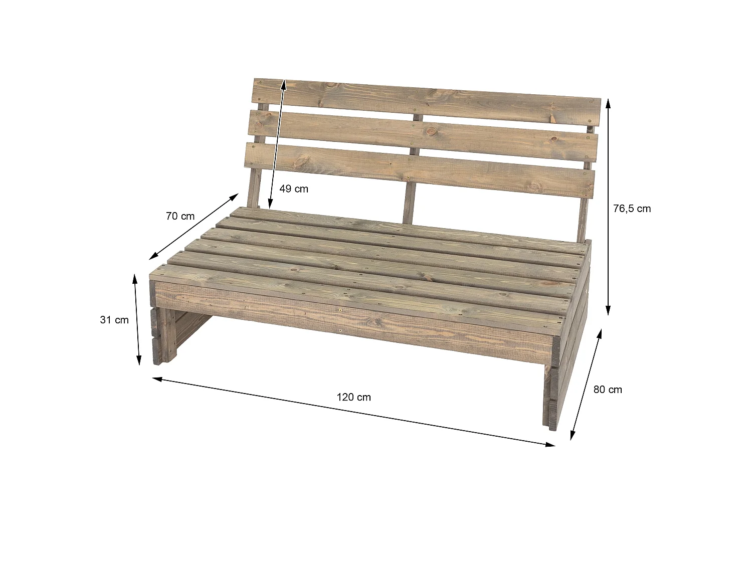Banc de jardin bois avec coussin d'assise marron 120x76,5x80 cm ECD Germany