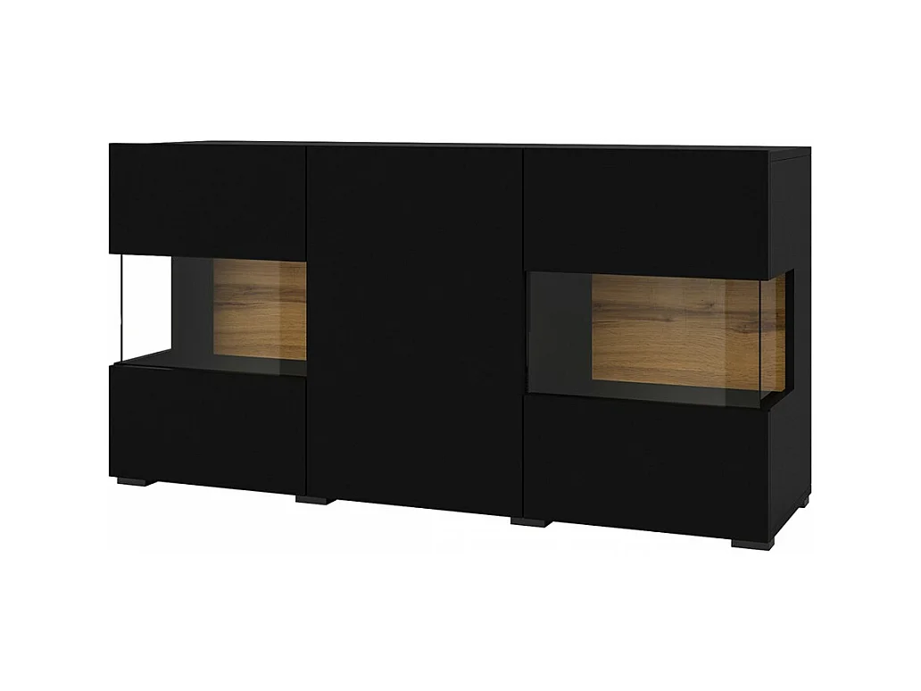 Buffet 120cm coleção EVA com 3 portas. Cor preto e carvalho.
