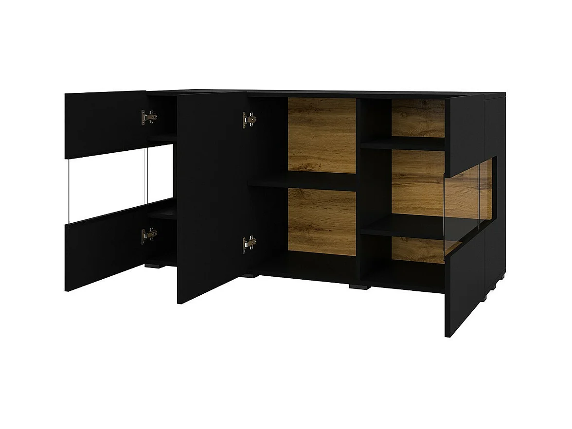 Buffet 120cm coleção EVA com 3 portas. Cor preto e carvalho.