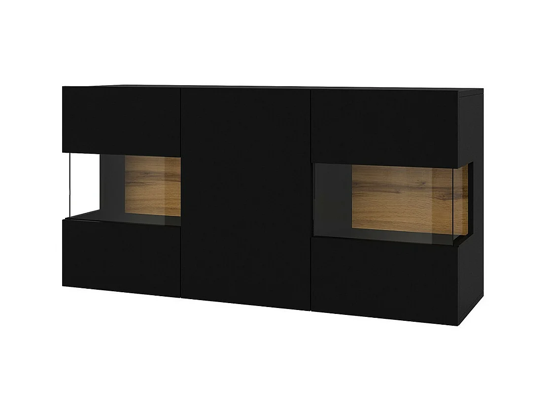 Buffet 120cm coleção EVA com 3 portas. Cor preto e carvalho.