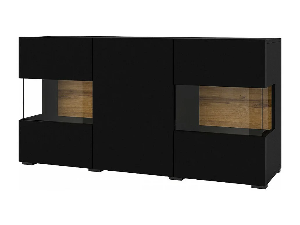 Buffet 120cm coleção EVA com 3 portas. Cor preto e carvalho.