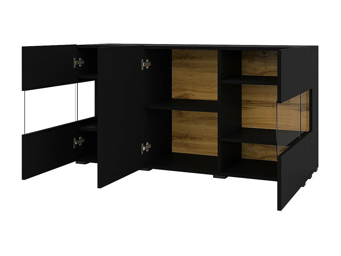 Buffet 120cm coleção EVA com 3 portas. Cor preto e carvalho.