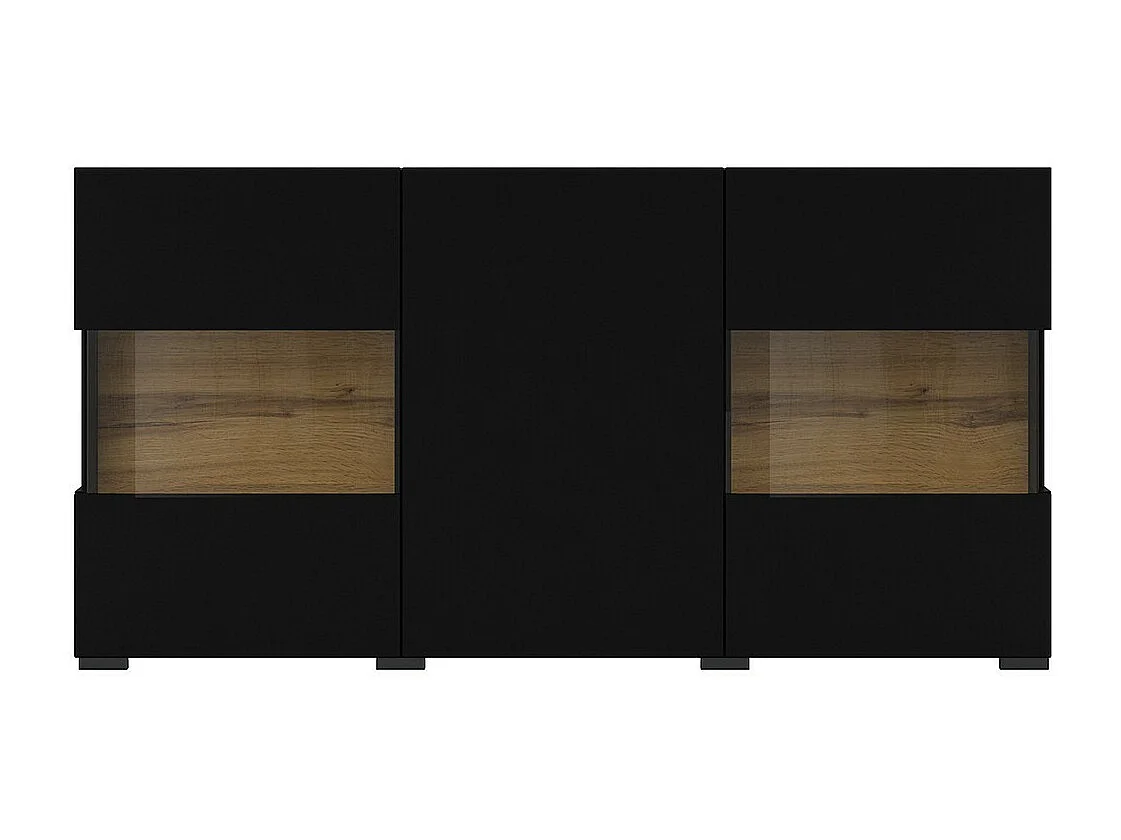 Buffet 120cm coleção EVA com 3 portas. Cor preto e carvalho.