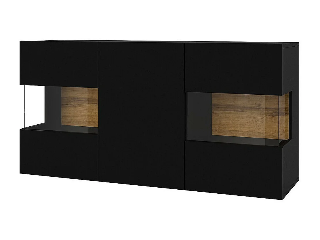 Buffet 120cm coleção EVA com 3 portas. Cor preto e carvalho.