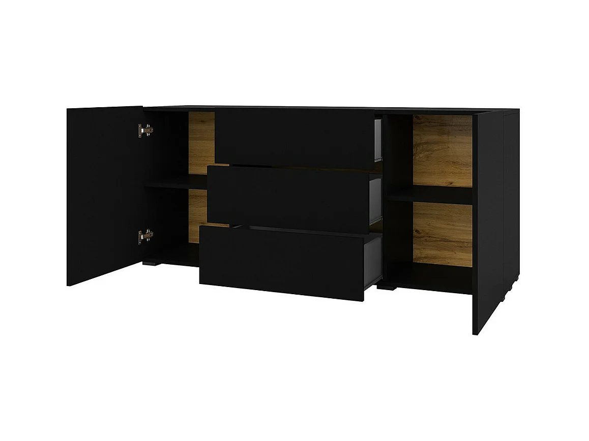 Buffet de 140cm colección EVA con 2 puertas y 3 cajones. Color negro y roble.