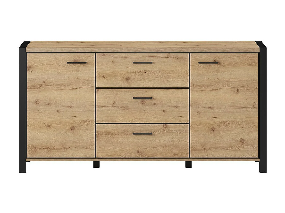 Buffet 180cm collectie BOWIE 2 deuren, 3 laden. Kleur eiken en zwart