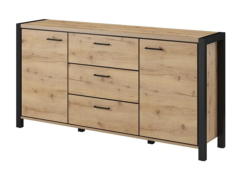 Buffet 180cm collectie BOWIE 2 deuren, 3 laden. Kleur eiken en zwart