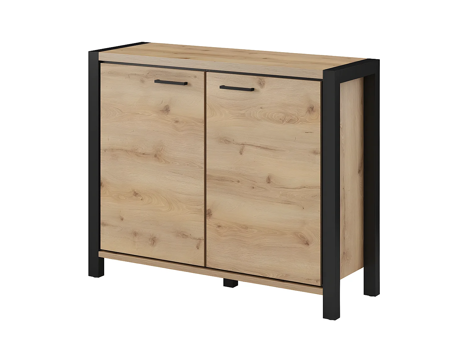 Buffet petit modèle 110cm collection BOWIE. 2 portes, couleur chêne et noir