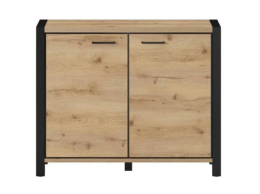 Buffet petit modèle 110cm collection BOWIE. 2 portes, couleur chêne et noir