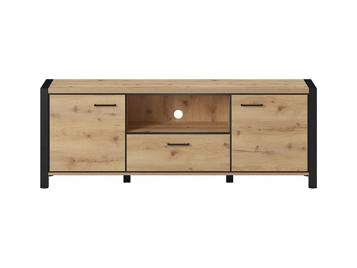 Móvel para TV 180cm coleção BOWIE. Cor carvalho e preto. 2 portas e 1 gaveta.