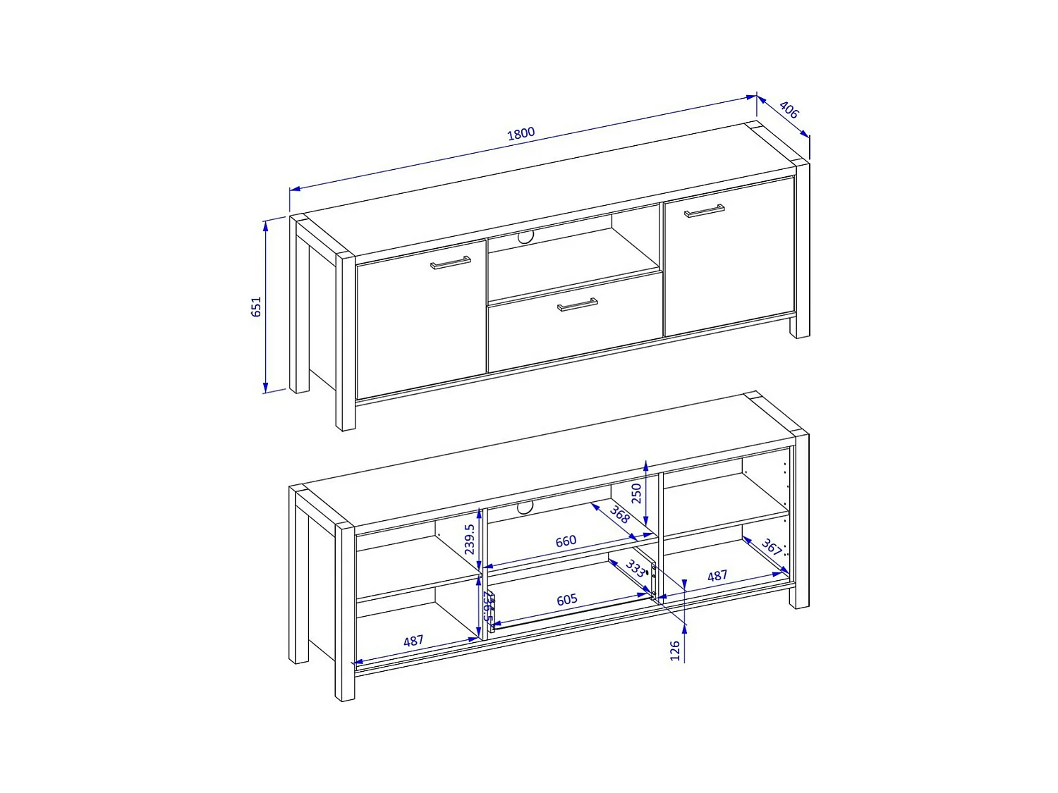 Móvel para TV 180cm coleção BOWIE. Cor carvalho e preto. 2 portas e 1 gaveta.