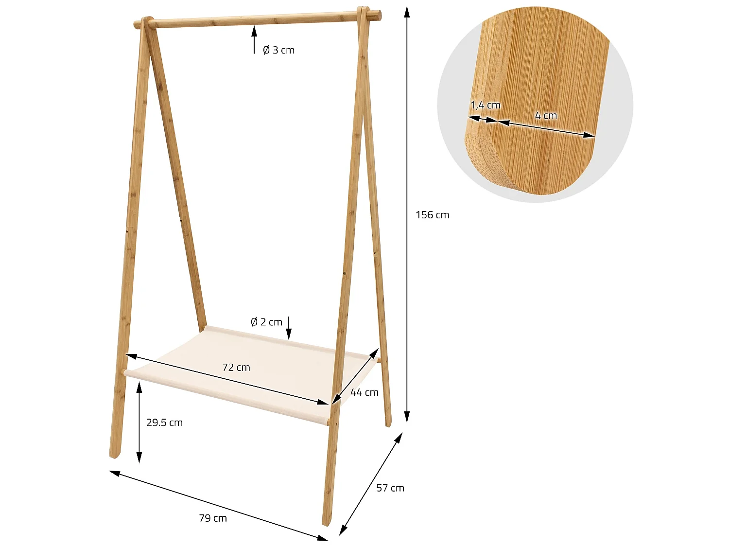 Portemanteau avec étagère en bambou 156 cm ECD Germany