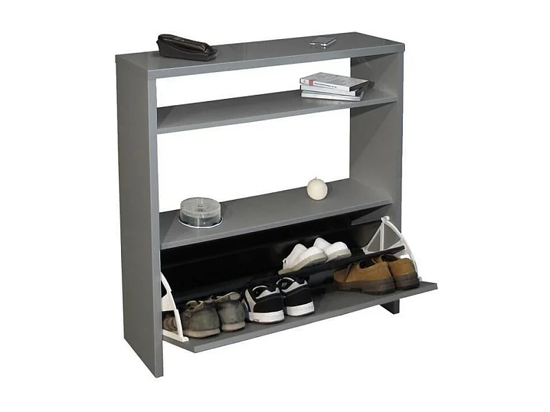 Schuhschrank SCOTT in glänzendem Grau - 93 x 25 x 91 cm